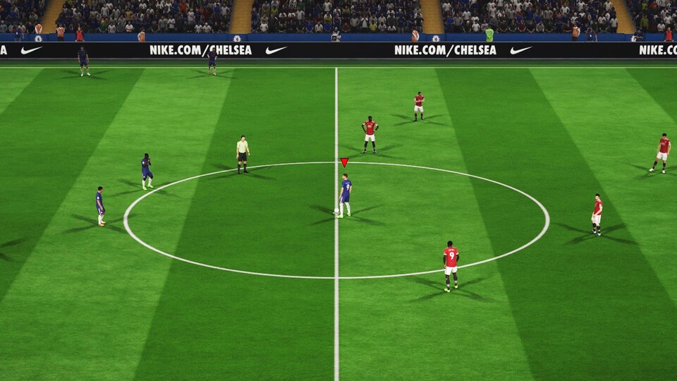 Beim Anstoß in FIFA 18 hat die angreifende Mannschaft von vornherein einen Vorteil durch die breitere Aufstellung.