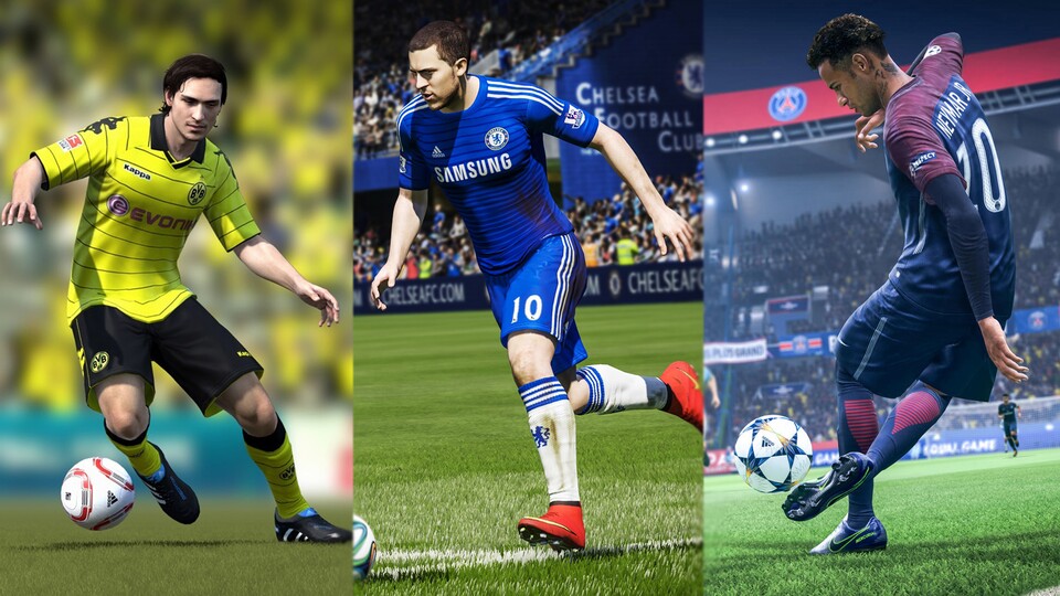 Allein optisch hat sich die FIFA-Reihe von FIFA 12 (links) bis zum heutigen FIFA 19 (rechts) spürbar verbessert.