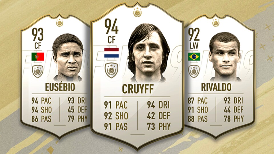Als neue Ikonen erstmals in FIFA 19 mit dabei sind unter anderem Eusebio, Johan Cruyff und Rivaldo.