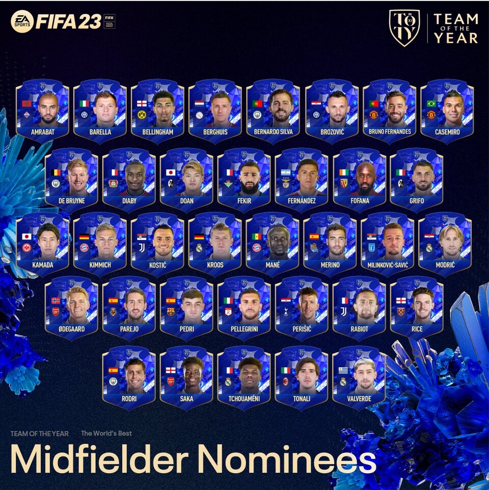 Alle nominierten Mittelfeldspieler des FIFA 23 TOTY.