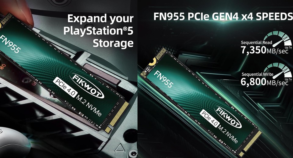 Die Fikwot FN955 ist eine extrem schnelle SSD, die sich auch für die PS5 eignet. Mit über 7.000 MBs ist sie wirklich top!