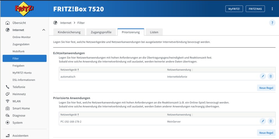 Unter dem Tab Priorisierung seht ihr die verschiedenen Prio-Stufen. (Screenshot: Andrea MaurerGameStar Tech)