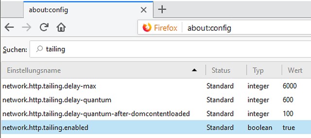 Firefox Tailing: Die Einstellungen in about:config.