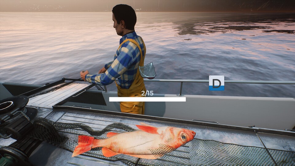 Um Fische aus einem Netz zu holen, stellt sich der Spieler diesem Quick-Time-Event und drückt schnell die angezeigten Tasten. 