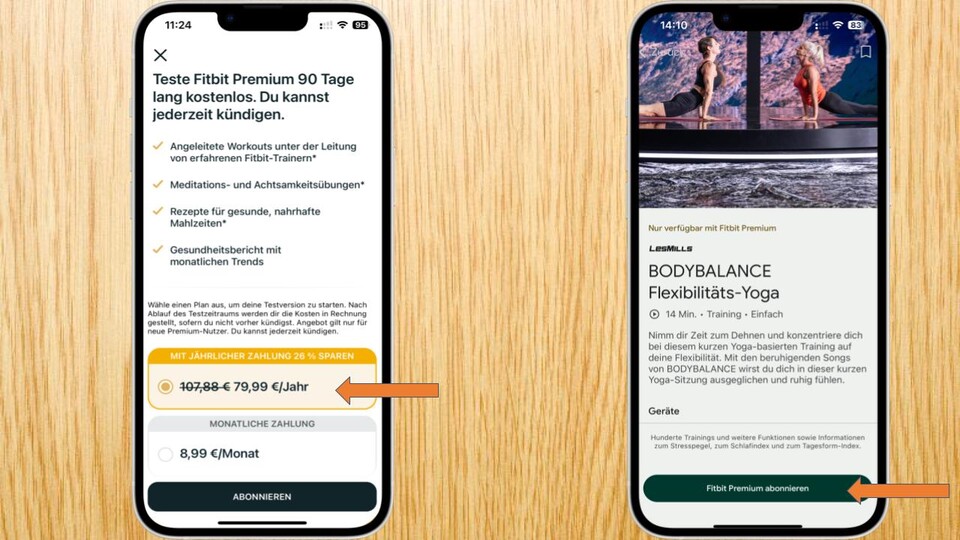 Das Premium-Abo kostet aktuell 79,99 Euro pro Jahr und bietet zum Beispiel Zugang zu Fitnesskursen.