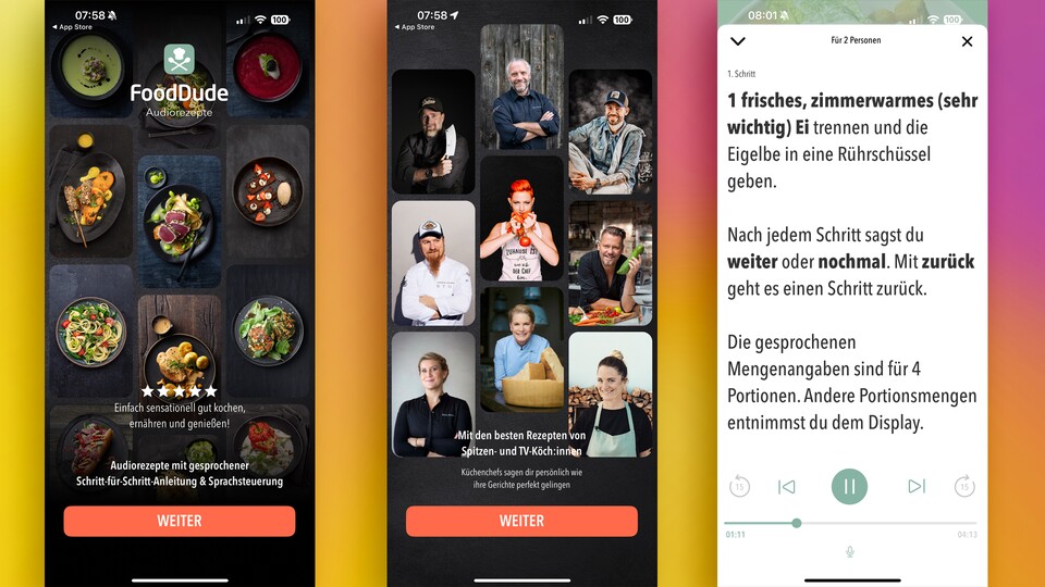 So sieht die Rezepte-App FoodDude aus.