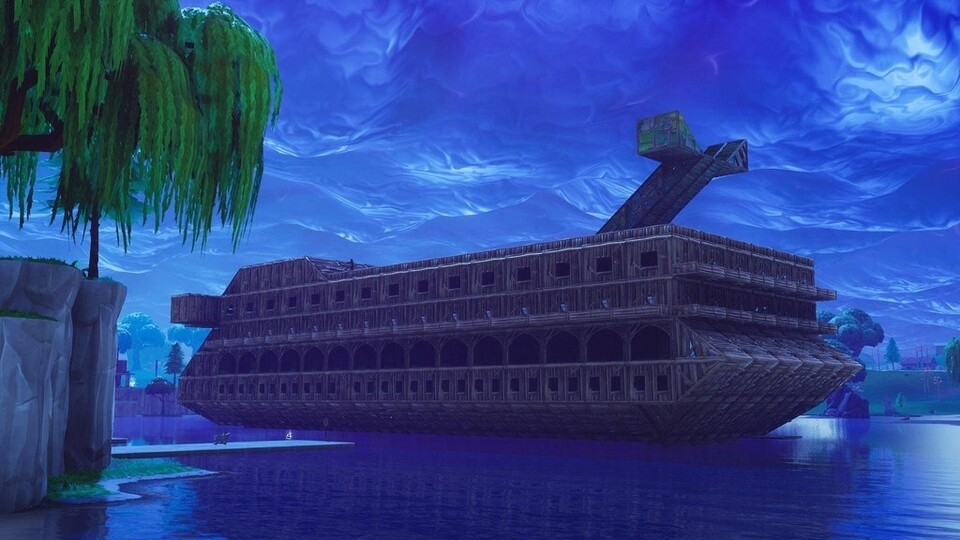 Der Playground Mode in Fortnite lässt uns alle Bauoptionen im Spiel voll ausschöpfen. Manch ein Spieler baut etwa ein Schiff: Dieses Exemplar wurde wegen seiner Anfälligkeit für Schäden liebevoll Titanic getauft. (via Reddit-User AggieKO)