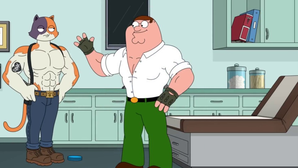 Fortnite meets Family Guy: Peter Griffin needs muscles and gets advice from the right cat