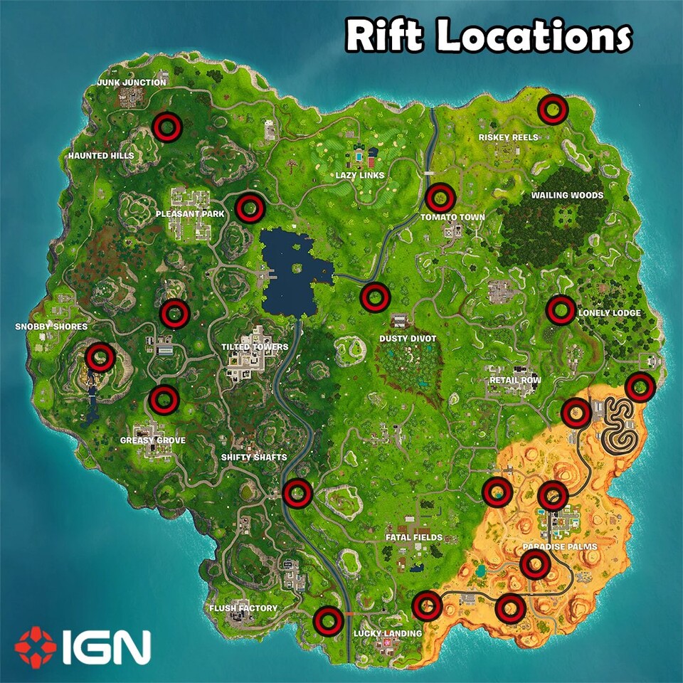 Diese Karte zeigt die Riss-Portale in der Spielwelt. Sucht euch drei aus und springt rein. (Quelle: IGN)