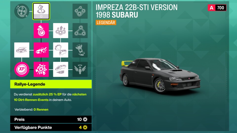 Wenn ihr die Punkte wie im Bild verteilt, benötigt ihr nur 30 Skillpunkte bis zum Super-Wheelspin oben links.