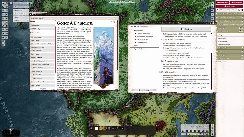 Gekaufte Bücher könnt ihr direkt in Foundry durchblättern. Oder direkt eigene Journal-Einträge anlegen.