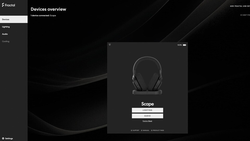 Die Online-Software Fractal Adjust Pro gibt euch die Möglichkeit, die Beleuchtung und das Audio des Gaming-Headsets anzupassen.
