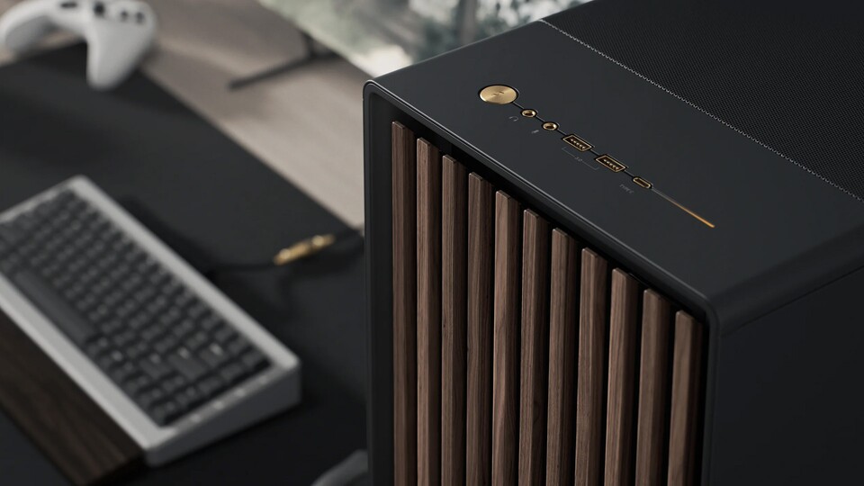 Die Front des Fractal Design North: Walnussholz-Lamellen sorgen für edle Optik und optimalen Airflow.