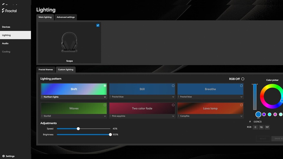 Wählt Farben, Farbprofile und vieles mehr aus - passt das Headset an eure RGB-Wünsche an.