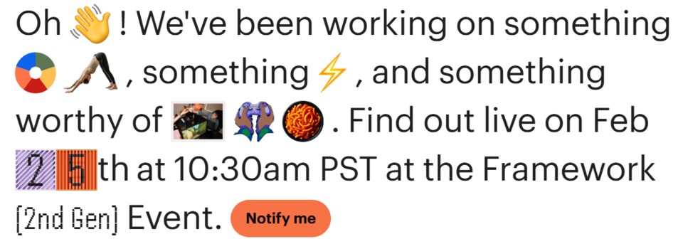 Die Ankündigung von Framework zum geplanten Online-Event. (Quelle: Framework)