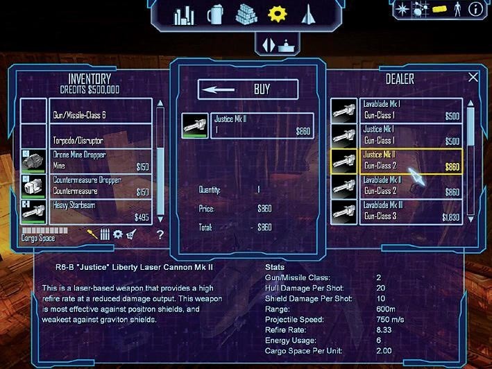 Raumschiff-Händler verkaufen auch Waffen. Passen Sie Ihr Equipment den Schwächen der Gegner an.