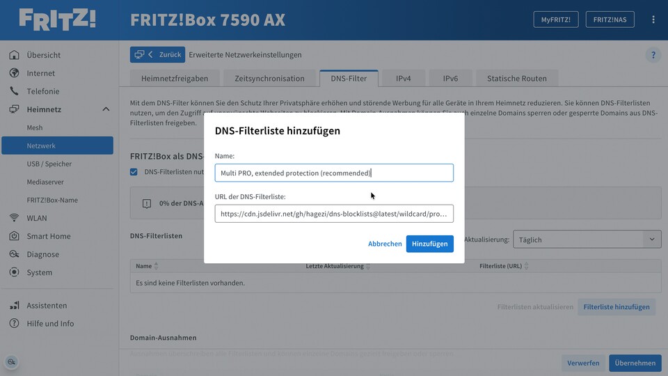 DNS-Filter eingeben