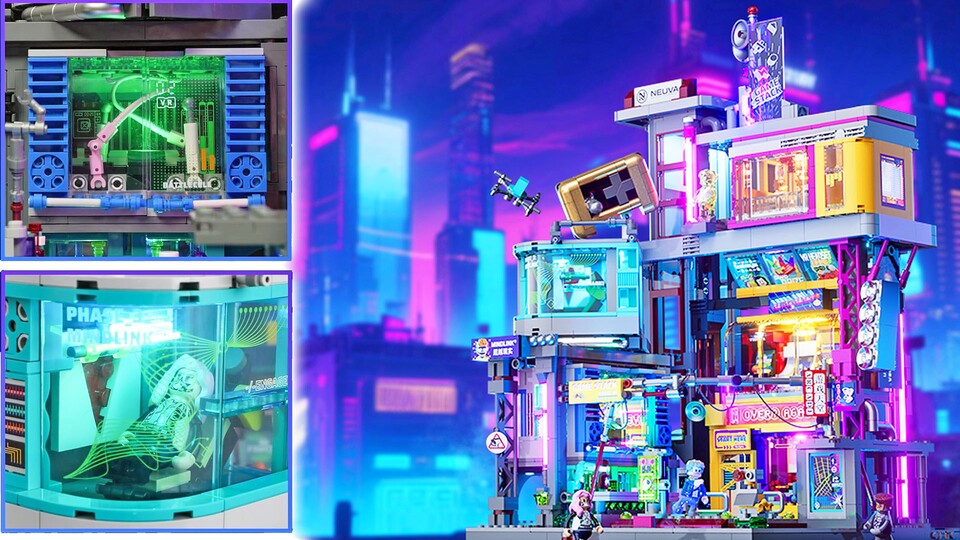 Die Spielhalle zieht mit seinen bunten Lichtern so manche Blicke an. So schön kann eine futuristische Klemmbaustein-City aussehen!