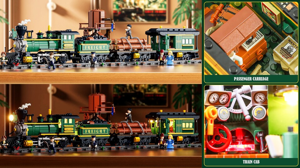 Alles beleuchtet! Selbst im Dunkeln ist der Güterzug ein waschechter Hingucker. Und die bedruckten Steine sieht man so auch besser.