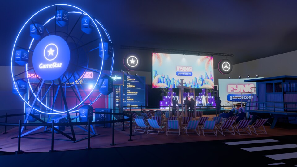 Noch gibts unsere gamescom-Bühne nur als 3D-Entwurf. Wir können kaum erwarten zu bestaunen, wie das Ganze live in Köln aussehen wird.