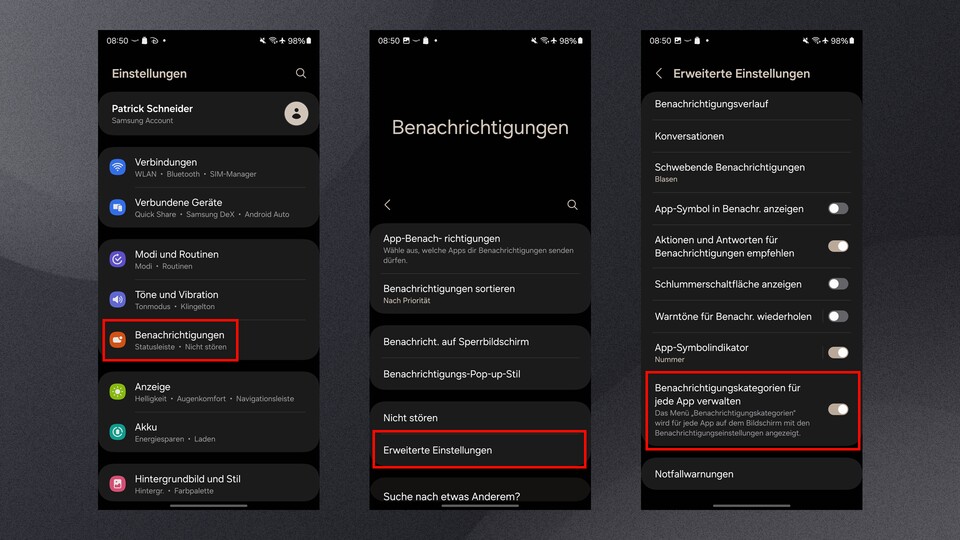 Schritt 1: Aktiviert die Benachrichtigungskategorien.