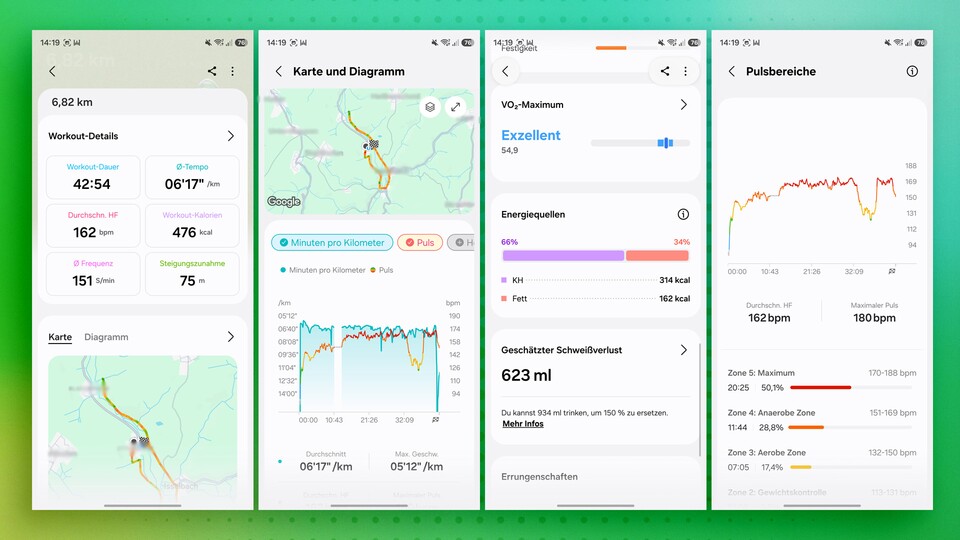 Die App schlüsselt alle interessanten Informationen zum Workout übersichtlich auf. (Bild: Patrick S.GameStar Tech)