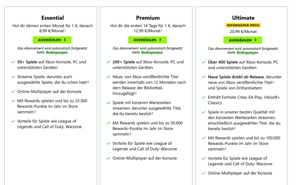 Die Abos lassen euch die Spiele nun auf allen unterstützten Geräten nutzen, also neben Xbox-Konsolen auch auf dem PC. Der PC Game Pass existiert aber weiterhin als vierte Option exklusiv für PC-Spiele.