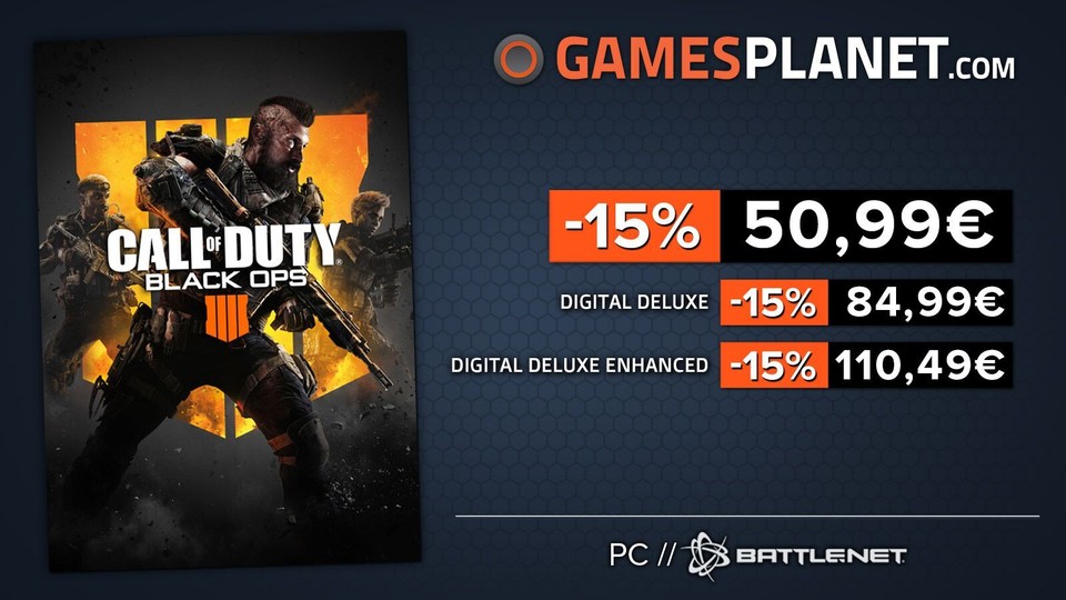 Drei Versionen von Black Ops 4 bekommt ihr bei Gamesplanet um 15 Prozent reduziert.