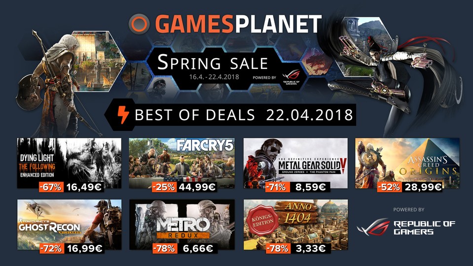 Gamesplanets Spring Sale bietet über 1.000 vergünstigte Spiele und täglich ab 10:00 Uhr wechselnde Flash Deals mit besonders hohen Rabatten.