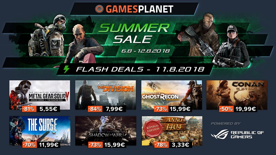 Der Gamesplanet Summer Sale bringt euch heute Metal Gear Solid V, The Division sowie Ghost Recon: Wildlands