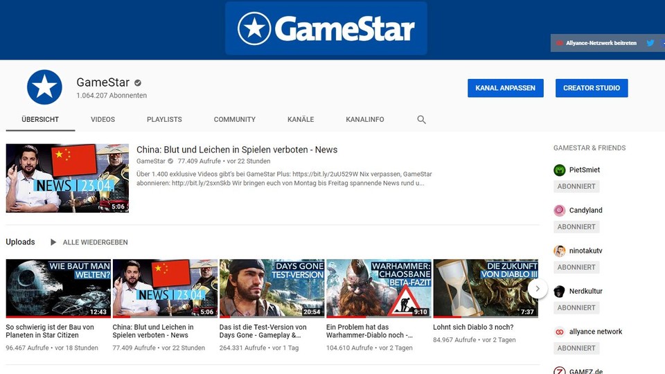 Der YouTube-Kanal von GameStar ist mit über einer Million Abonnenten der größte redaktionelle Gaming-Channel in Europa. 