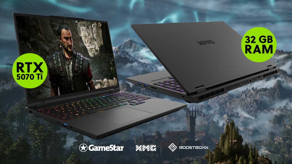 Eine starke RTX 5070 Ti, ein schneller 16-Kern-Prozessor von AMD und ein 300 MHz schnelles Display – kein Wunder ist dieses Gaming-Notebook unser meistverkauftes.