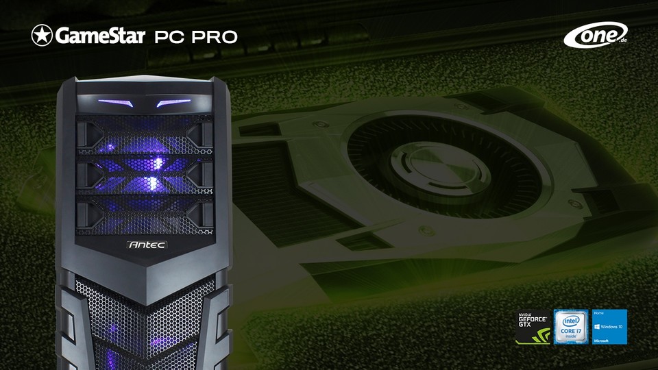Der preisgünstige One GameStar-PC Pro liefert mit NVIDIAs neuer GeForce 1050 Ti, Intels Core i5 6600K, 8 GB DDR4-RAM und 120-GB-SSD mehr als ausreichend Spieleleistung für Full HD.
