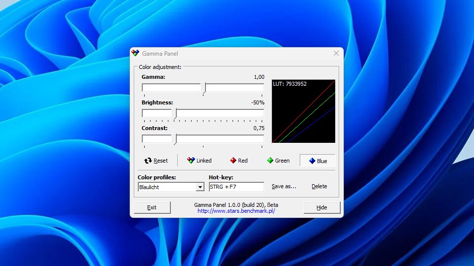 Einfach und weitgehend selbsterklärend: Das Programmfenster von Gamma Panel.