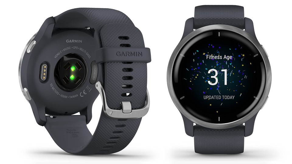 The Garmin Venu 2 is available in six colors: black, granite blue, ivory, light grey, beige and slate grey.