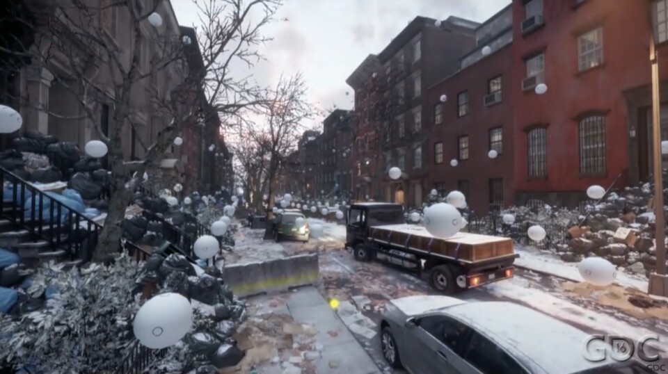 Um den Tag-Nacht-Wechsel und realistische Beleuchtung zu imitieren, musste für Tom Clancys The Division erst ein komplexes System programmiert werden. Pro km² im Spiel sind etwa 200 bis 900 dieser »PRT-Probes« getauften Sonden verteilt, die die Informationen zur Beleuchtung sammeln. (Quelle: YouTube, Game Developers Conference)