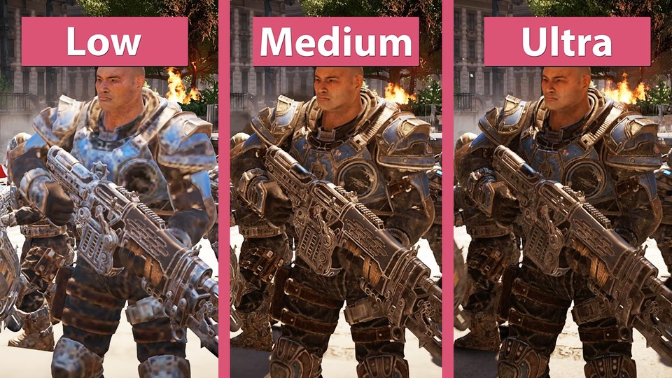 Gears of War 4 - Niedrige, mittlere und ultra Grafik-Details im Vergleich
