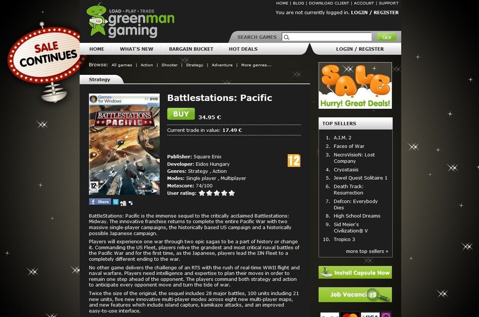Die auf der Plattform Green Man Gaming gekauften Spiele können zu einem wechselnden Eintauschpreis zurückgegeben werden. Das Geld fließt in Form von Credits zurück auf das Konto und kann für spätere Einkäufe auf der Plattform verwendet werden.