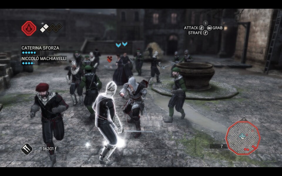 Gegnerische Wachen kann Ezio ihren eigenen Stahl schmecken lassen. 