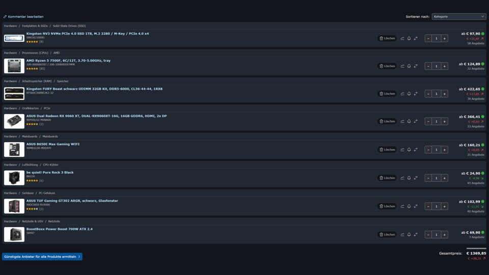 Bildquelle: Geizhals.de vom 16.12.205 ca 10:45 Uhr. Preise ohne eventuell anfallende Versandkosten.