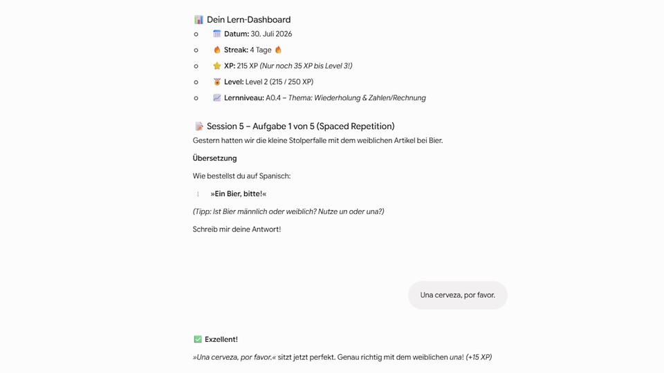 Mit Gemini lassen sich auch Sprachen lernen. Wie mein Spanisch-Experiment zeigt. (Bildquelle: GameStar Tech)