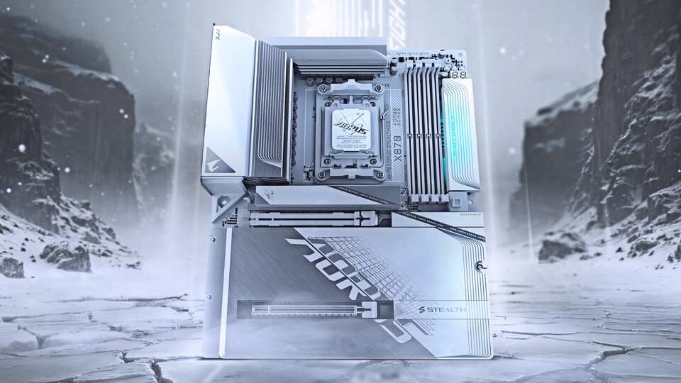 Könnte direkt aus einer Vodka-Werbung stammen: Die ICE-Variante des X870 AORUS von Gigabyte macht seinem Namen alle Ehre.