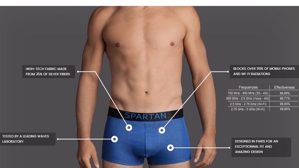 Die Spartan-Unterhose soll Funkwellen zuverlässig aussperren und damit Mannes Fruchtbarkeit bewahren. Nötiger Strahlenschutz oder Marketing-Masche, die mit (Männer-)Ängsten spielt?
