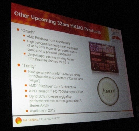Die Folie von Globalfoundries nennt erstmals die AMD Radeon HD 7000-Serie.