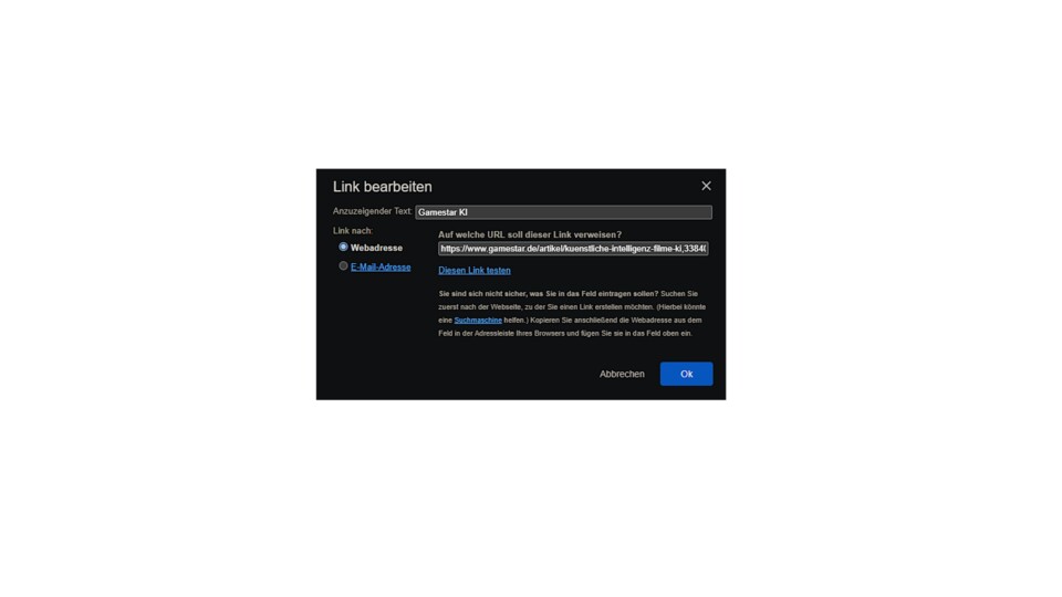 Link-Fenster in Gmail.