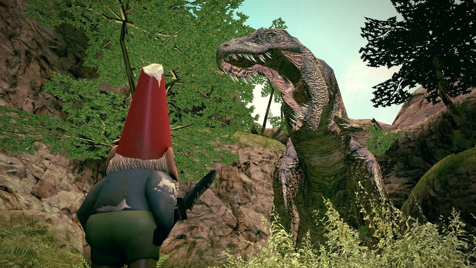 In Gnome Chompski: The Game kämpft der Zwerg auch gegen Dinos.