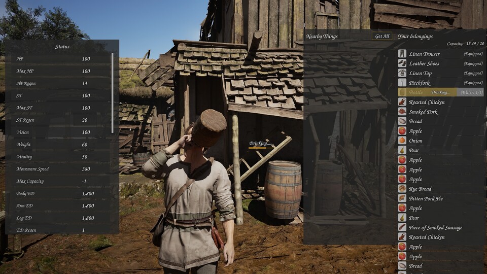 Hunger und Durst spielen im Survivalspiel natürlich eine große Rolle. Die Menüs sind bisher wohl nur Platzhalter.