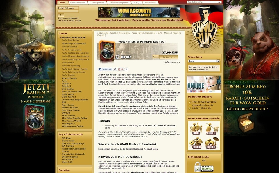 Die Website RandyRun ist einer von vielen Goldhändlern.