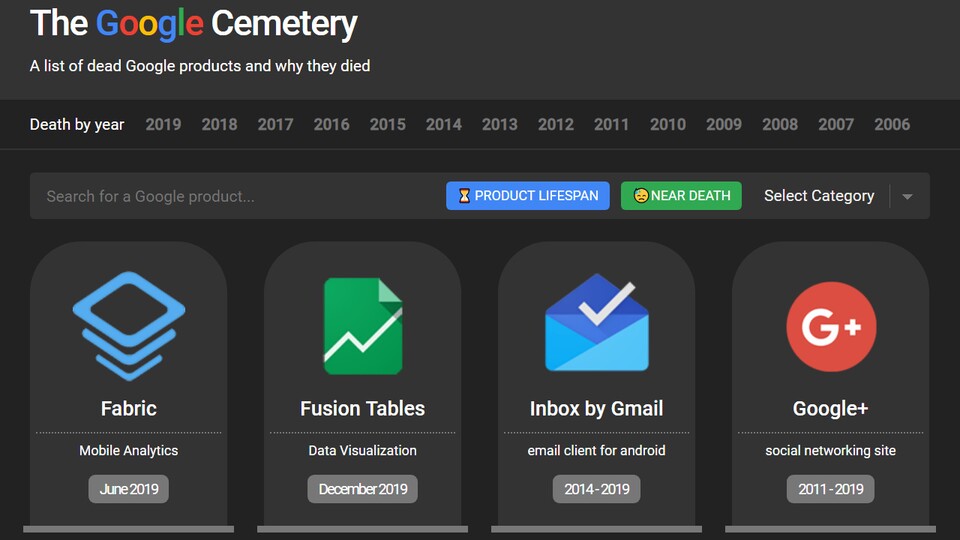 Der Google Cemetery beinhaltet eine Auflistung aller toten Google-Produkte und jene, die es als nächstes erwischen könnte.