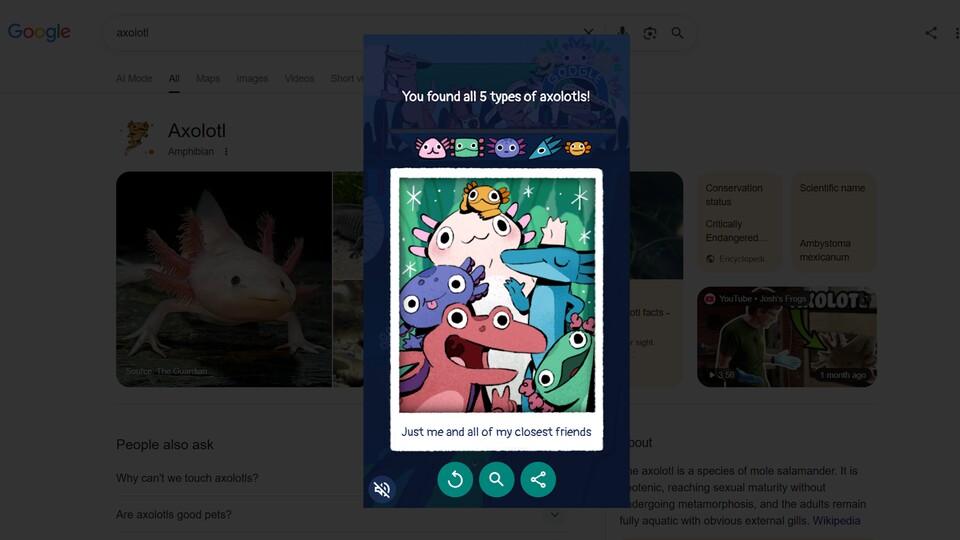 Das Axolotl-Easteregg nimmt euch auf ein lustiges Minispiel-Abenteuer mit.